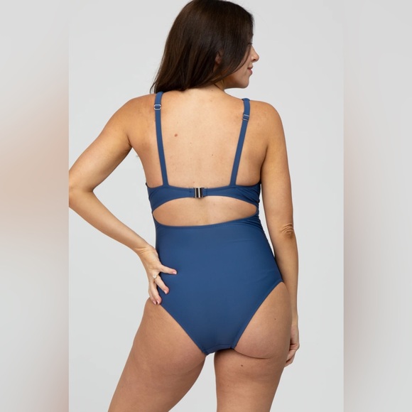 Navy Blue Ruched Sides Front Cutout Maternity One Piece Swimsuit XL Pinkblush - Picture 4 of 4